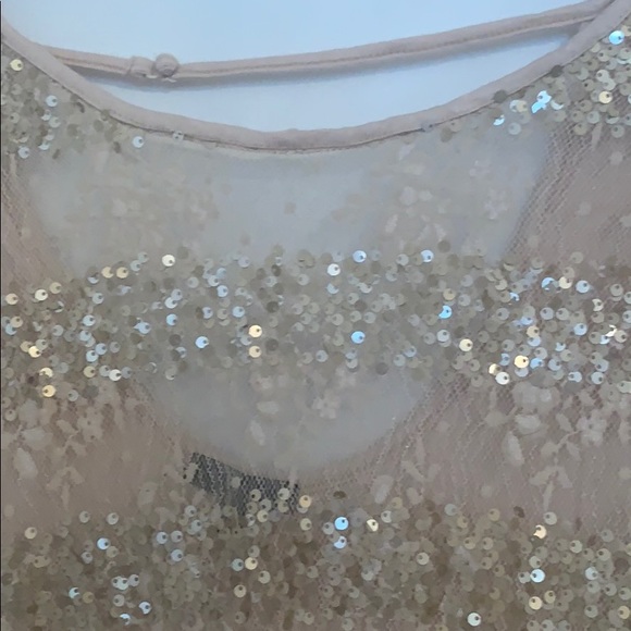 Lace & Mesh Sparkly Champagne/Gold Top - Picture 2 of 3